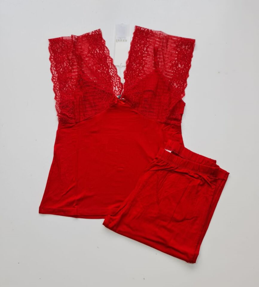 Feyza Kolları Tül Kısa Kol Yazlık Kadın Pijama Takım