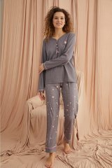 Pijamoni Uzun Kol Yazlık Kadın Pijama Takım