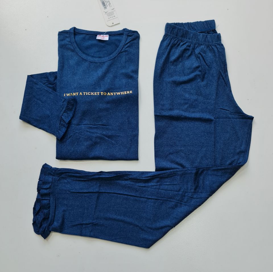Arcan Kışlık Yün Viskon Kadın Mavi Pijama Takım
