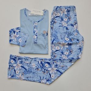 Pijadore Mavi Uzun Kol Yazlık Kadın Pijama Takım