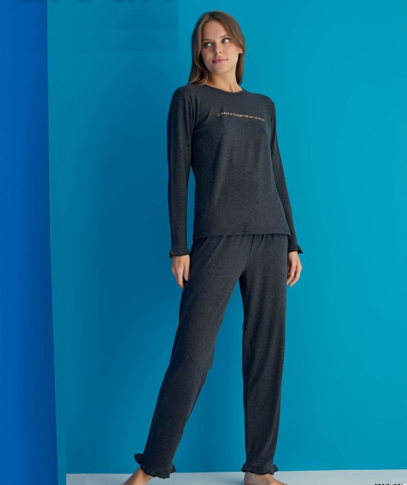 Arcan Kışlık Yün Viskon Kadın Füme Pijama Takım