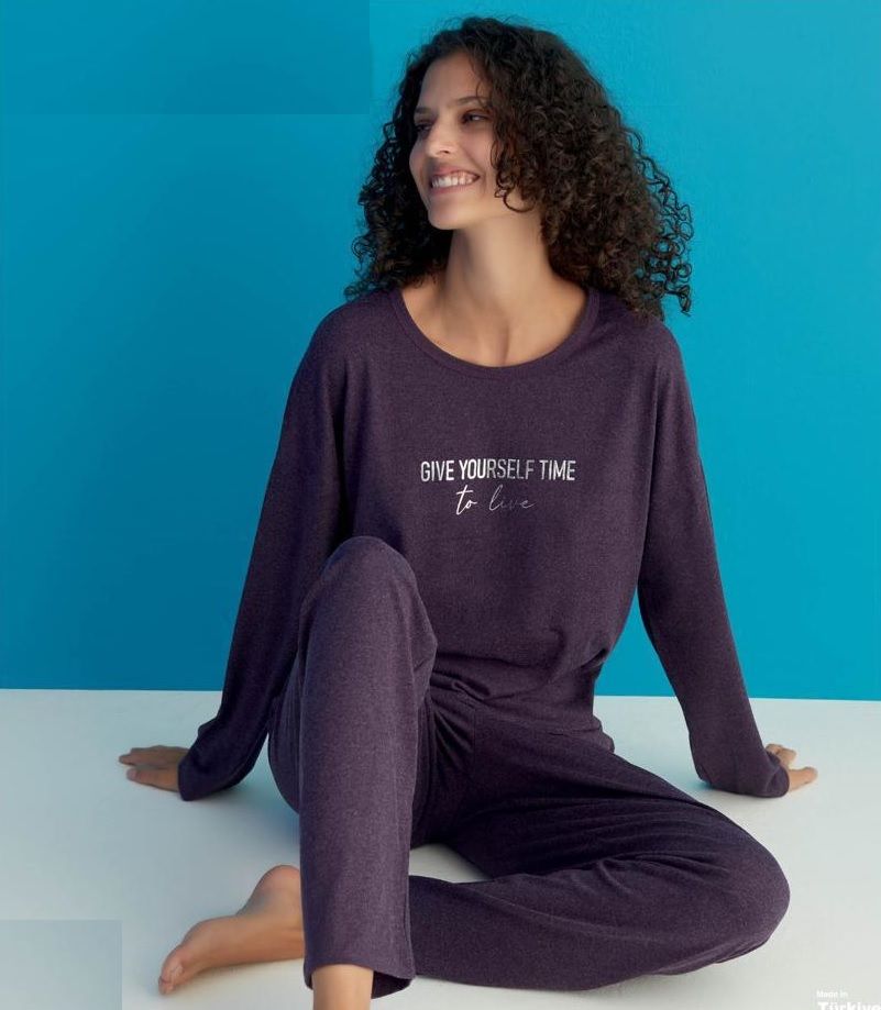 Arcan Kışlık Yün Viskon Kadın Mor Pijama Takım