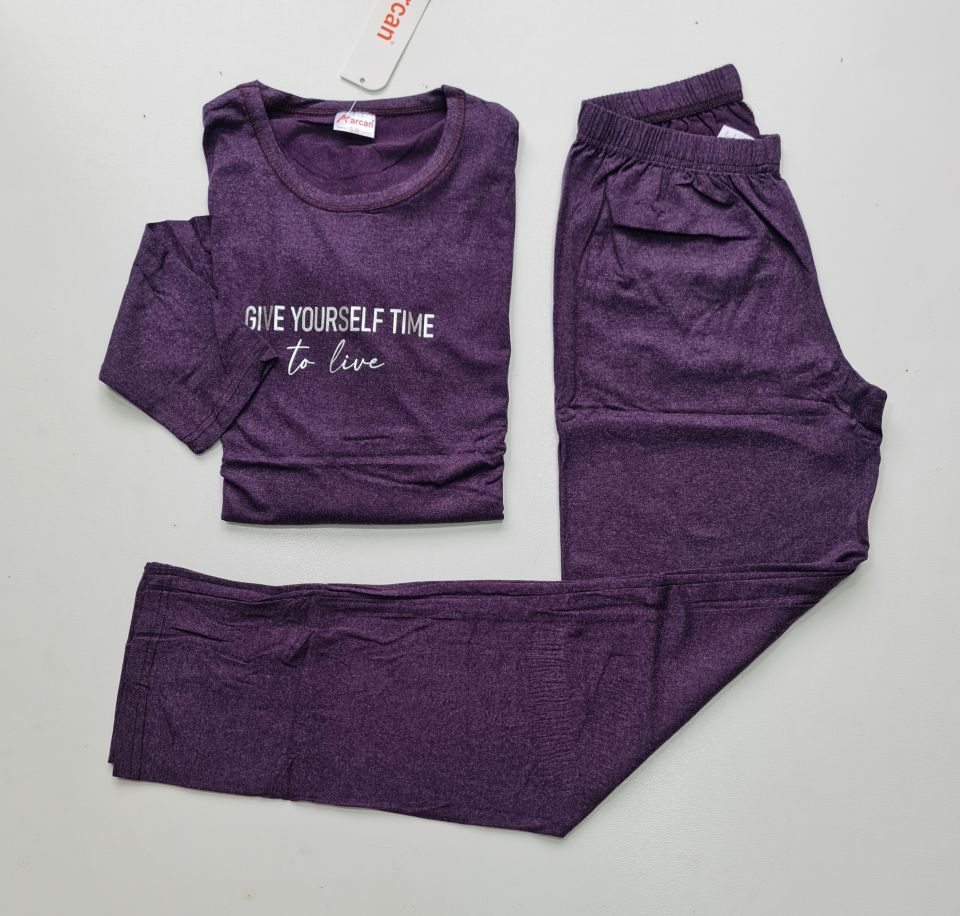 Arcan Kışlık Yün Viskon Kadın Mor Pijama Takım