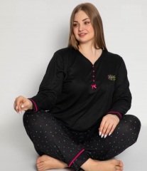 Pijamoni Uzun Kol Yazlık Battal Kadın Pijama Takım