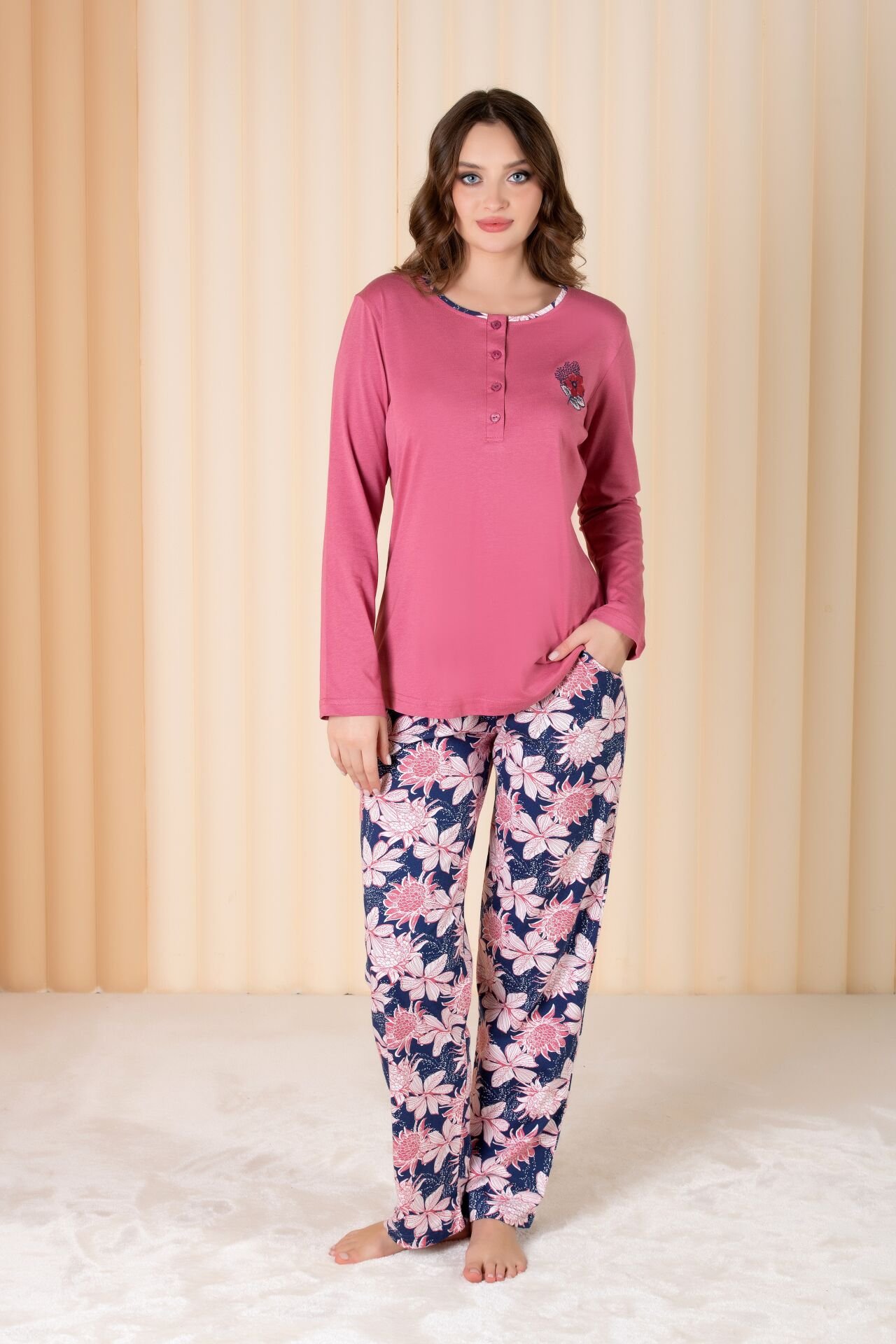 Over Sleep Uzun Kol Yazlık Kadın Pijama Takım