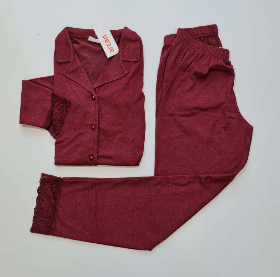 Arcan Kışlık Yün Viskon Kadın Bordo Pijama Takım