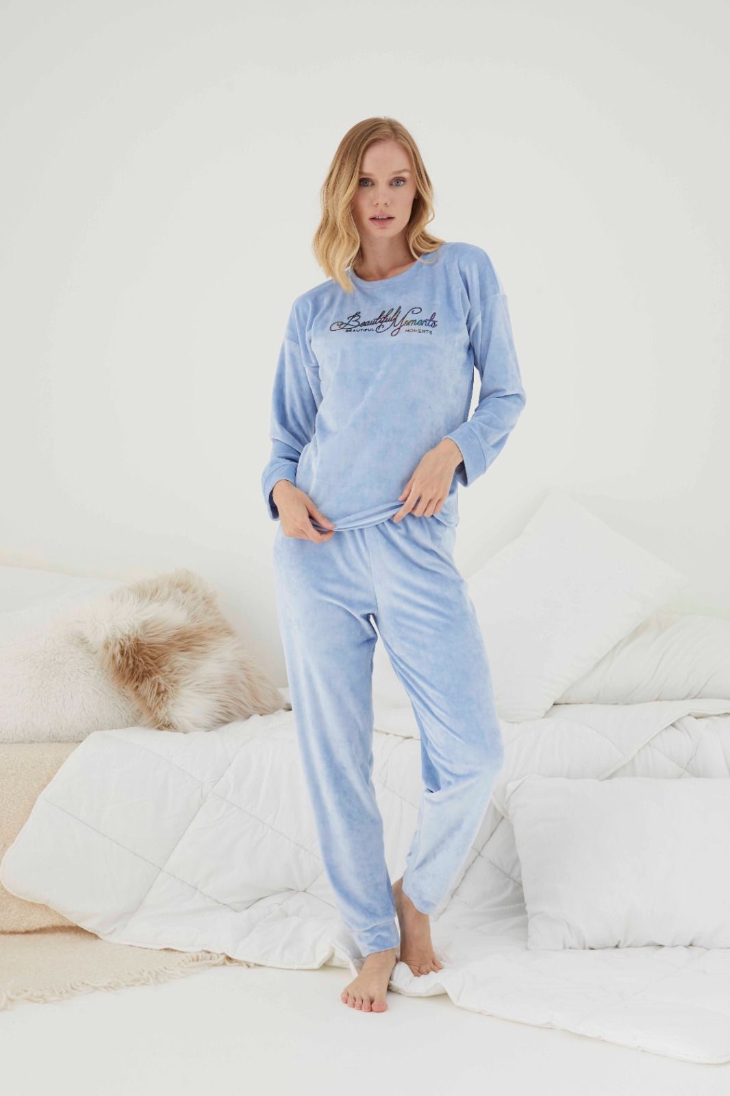 Pijamoni Kadın Kadife Pijama Takım