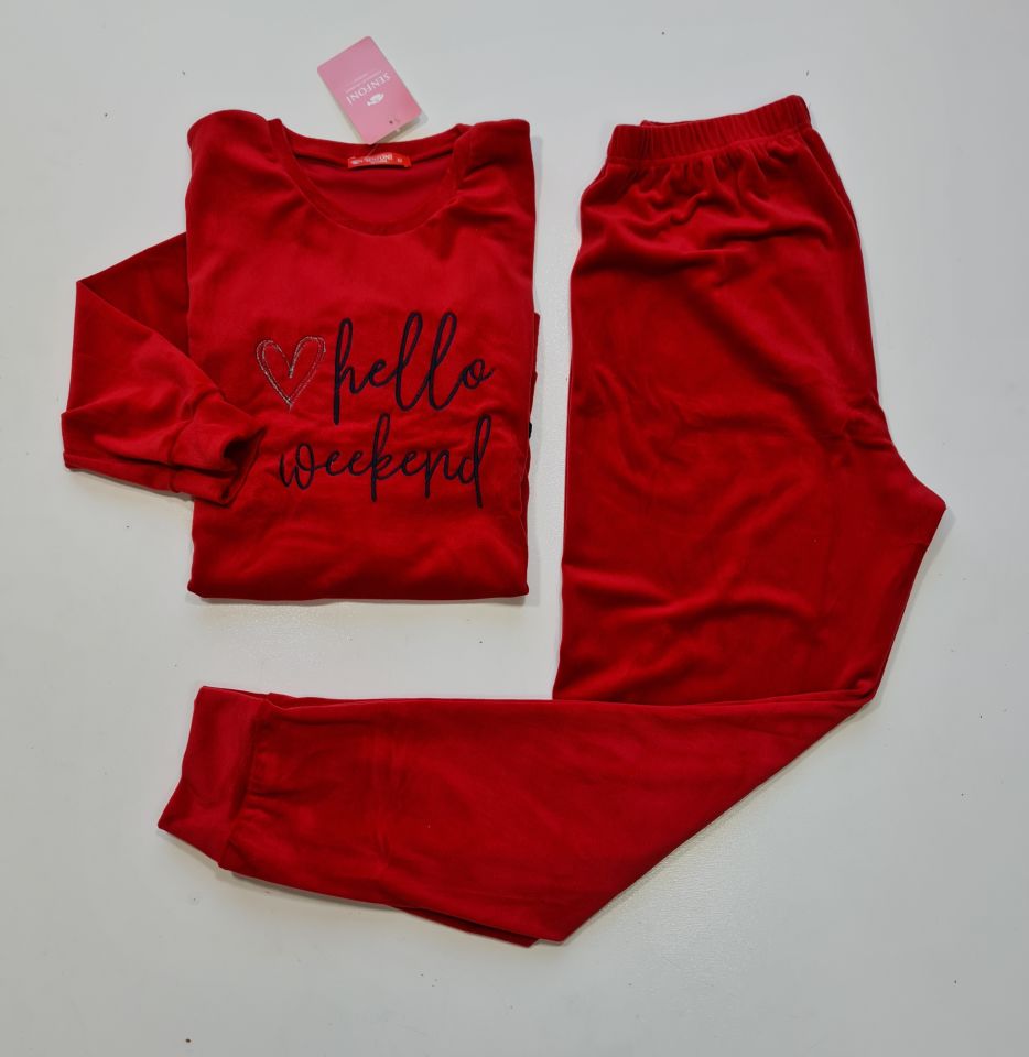 Senfoni Kadın Kırmızı Kadife Pijama Takım