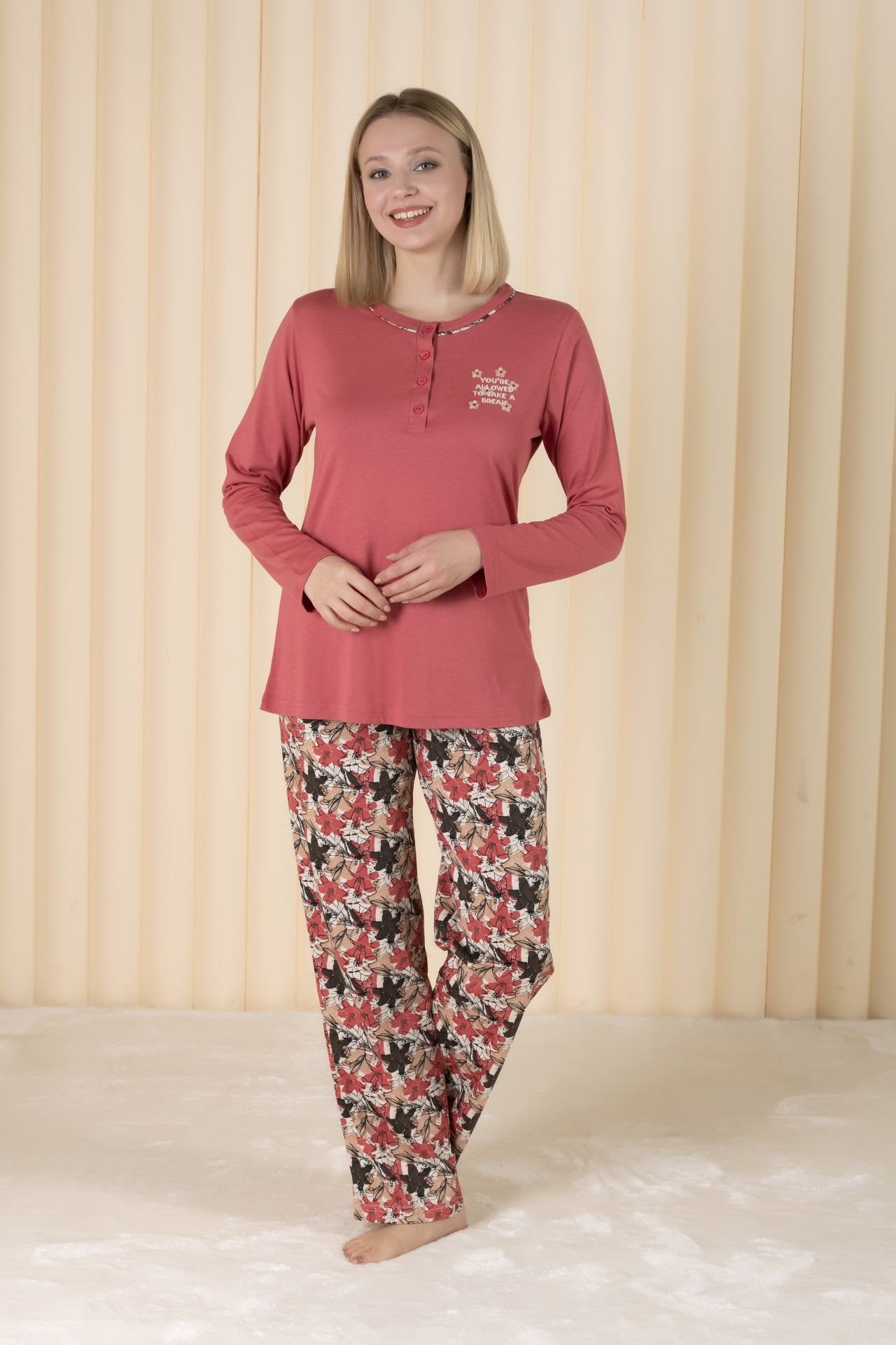 Over Sleep Uzun Kol Yazlık Kadın Pijama Takım