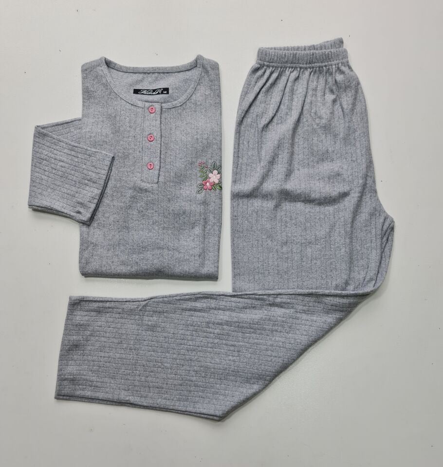 Alimer Uzun Kol Yumoş Gri Kadın Pijama Takım