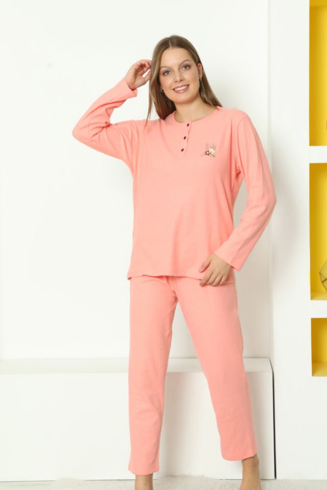 Alimer Uzun Kol Yumoş Somon Kadın Pijama Takım
